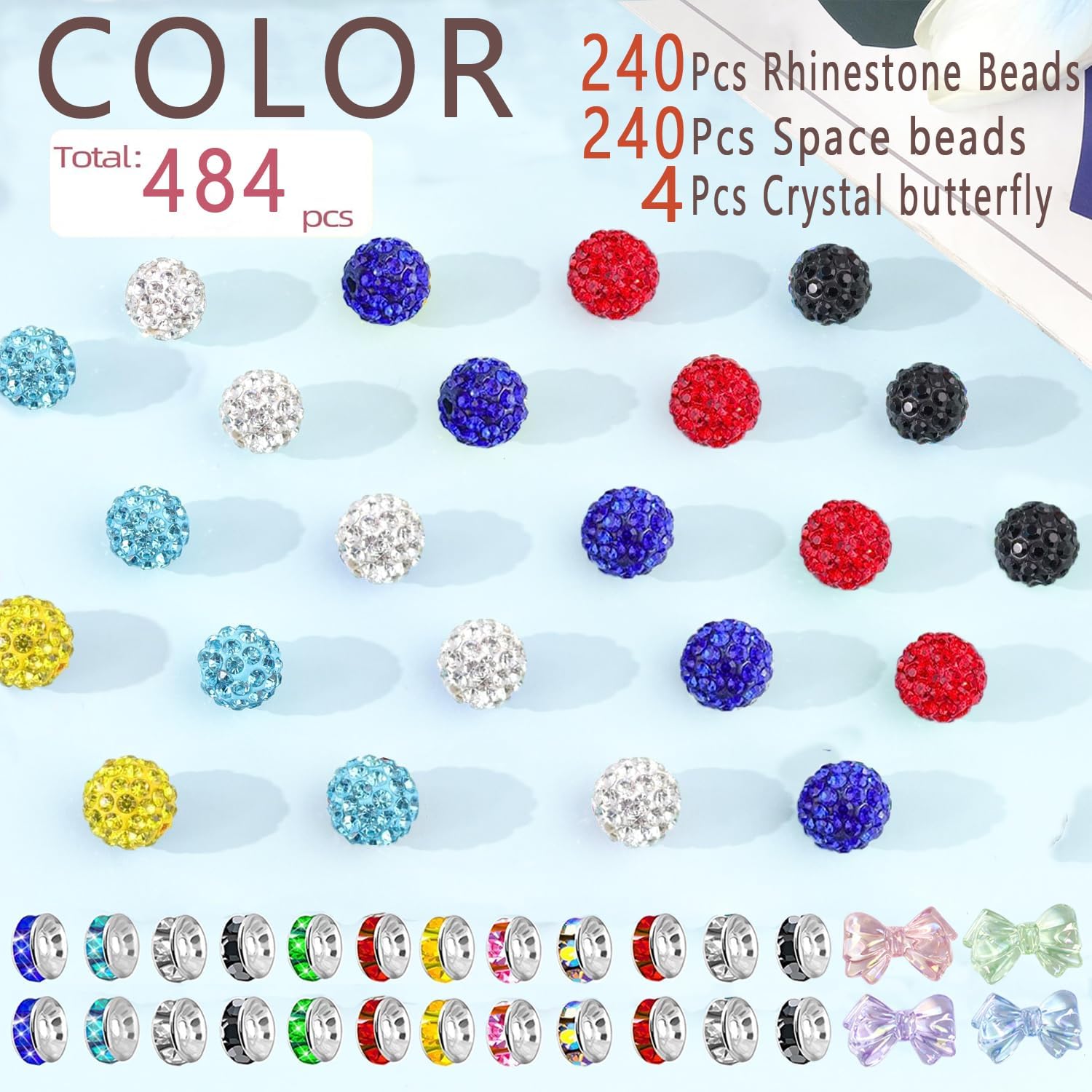 480 Handmade Crystal Beads, Including 240 Crystal Disco Ball Clay Beads and 240 Necklace Spacer, Suitable for DIY Shambhala Disco Diamond Necklace Making (10mm)