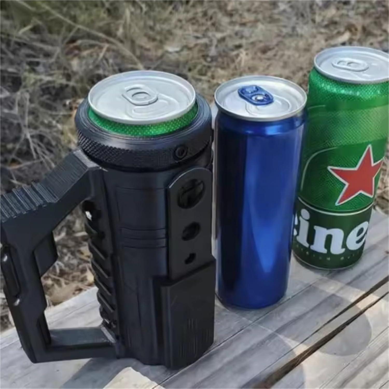 Tactical Beer Holder, Multi-Function Tactical Beer Mug, Double Tactical Assault Can Holder(Black 2PCS,16 oz Can)