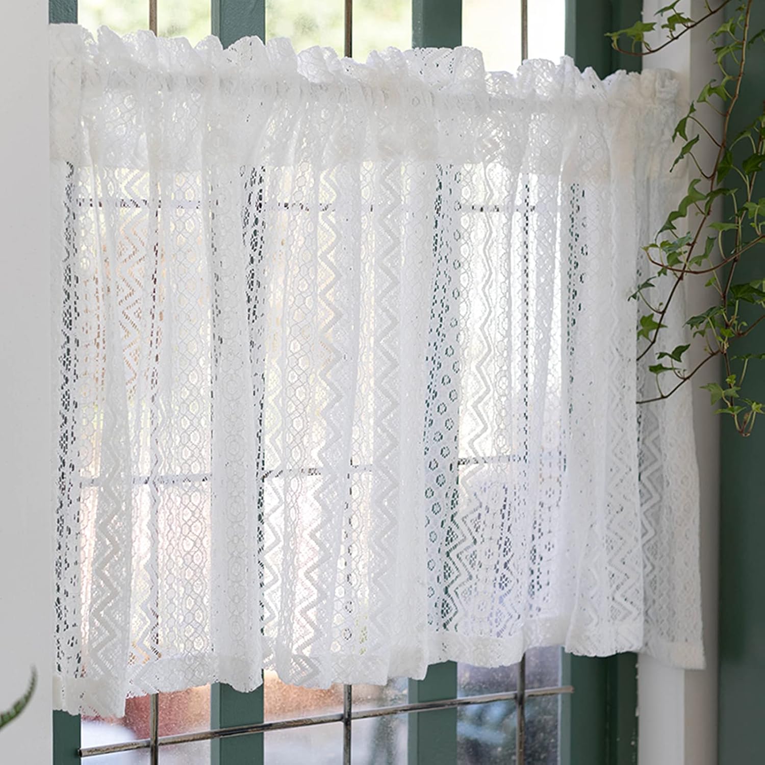 Kitchen Curtains Short Lace Tier Curtain,Translucent Cafe Curtains,Country Style Disc Curtains,Bistro Curtain for Small Window Valance Kitchen Cafe Home Decor