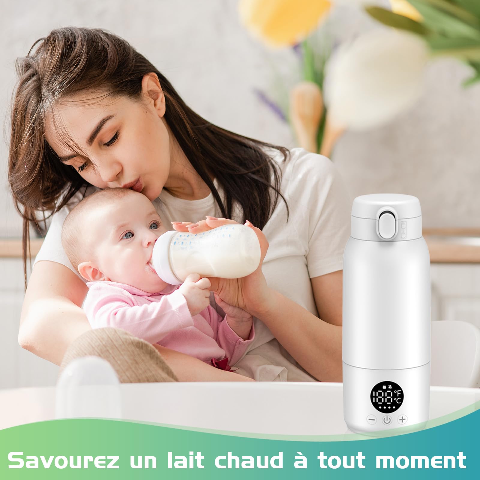 Chauffe Biberon Portable, 500ml Baby Chauffe Biberon Nomade Portable avec Chauffage Rapide et Contrôle Précis de la Température, pour Lait Maternel et Eau