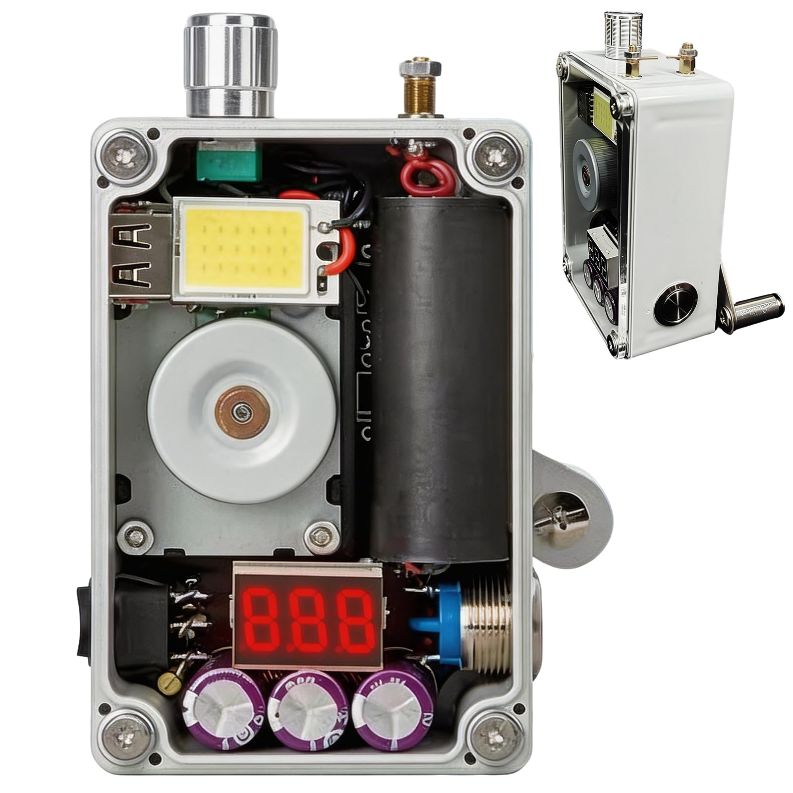 BRGD Generatore di corrente di emergenza a manovella con luce COB e caricatore USB da 5 V, generatore portatile a manovella per campeggio, casa, telefoni di emergenza, laptop, lanterne