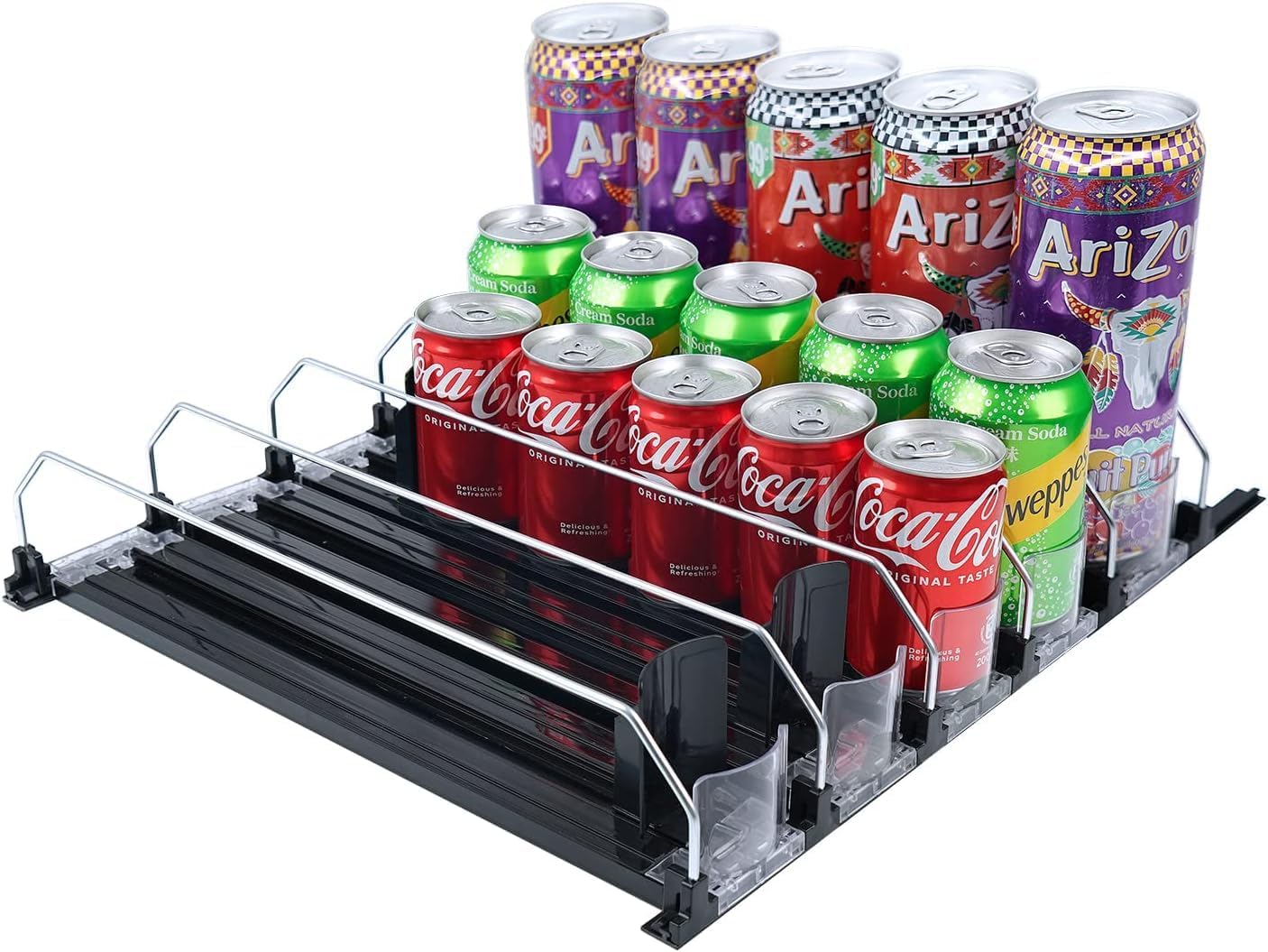 Soda Can Organizer for Fridge, Self-Pushing Drink Holder for Refrigerator, Adjustable Width Beverage Water Beer Storage for Kitchen Pantry, Holds up to 30 Cans