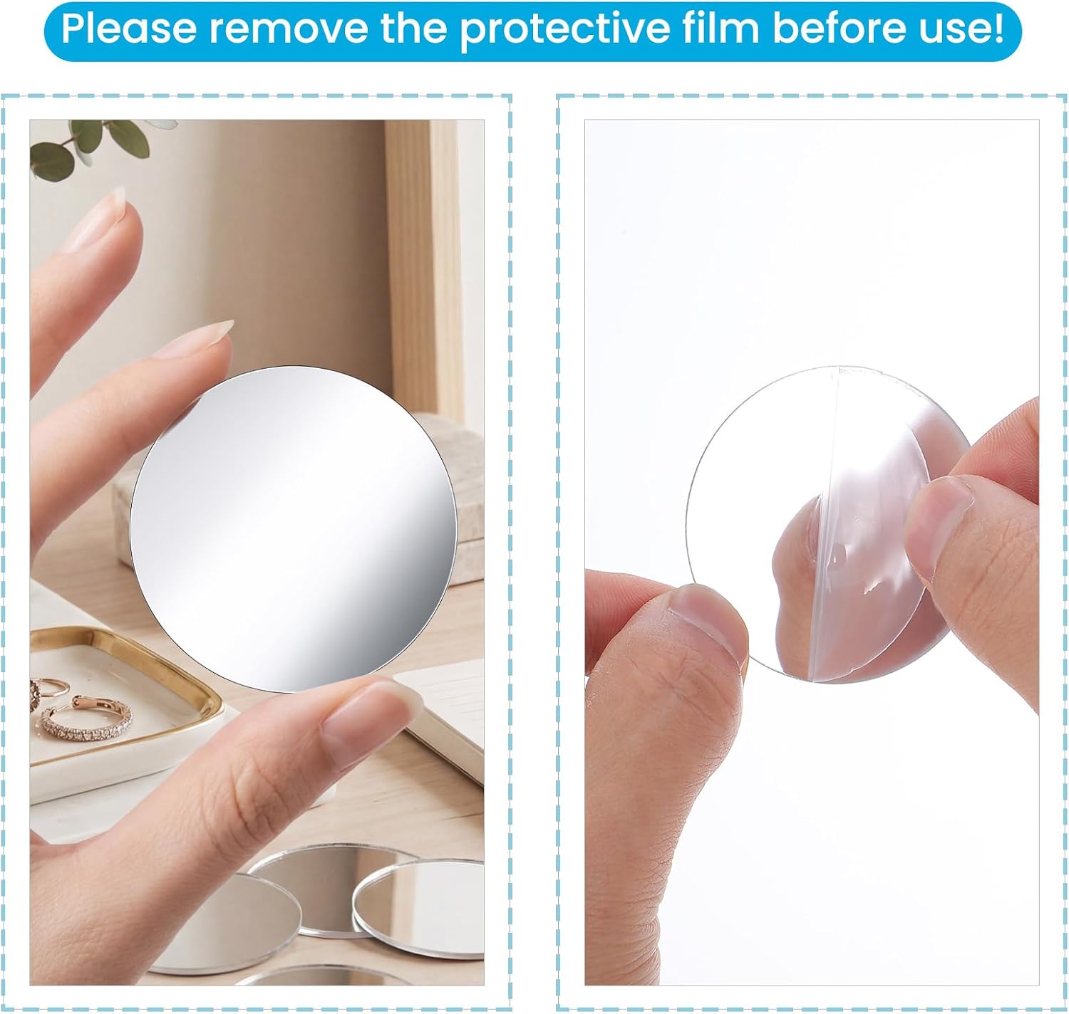 Pack of 20 Small Adhesive Mirrors, 5 cm Round Acrylic Mini Mirror Stickers, Self-Adhesive Adhesive Mirror for DIY Wall Decoration, Bathroom, Kitchen, Bedroom, Craftsmanship, Table image 3