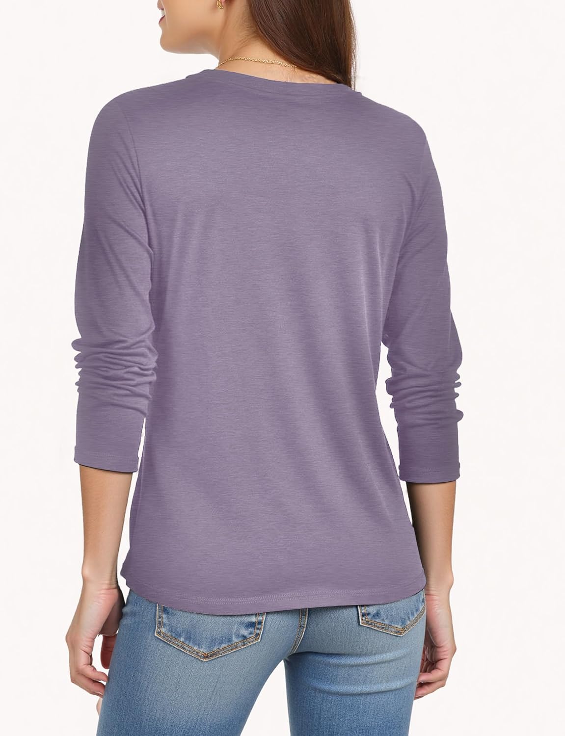 Long Sleeve Shirts for Women Crew Neck Basic Tee Fashion Womens Tops Lilac - Image 6