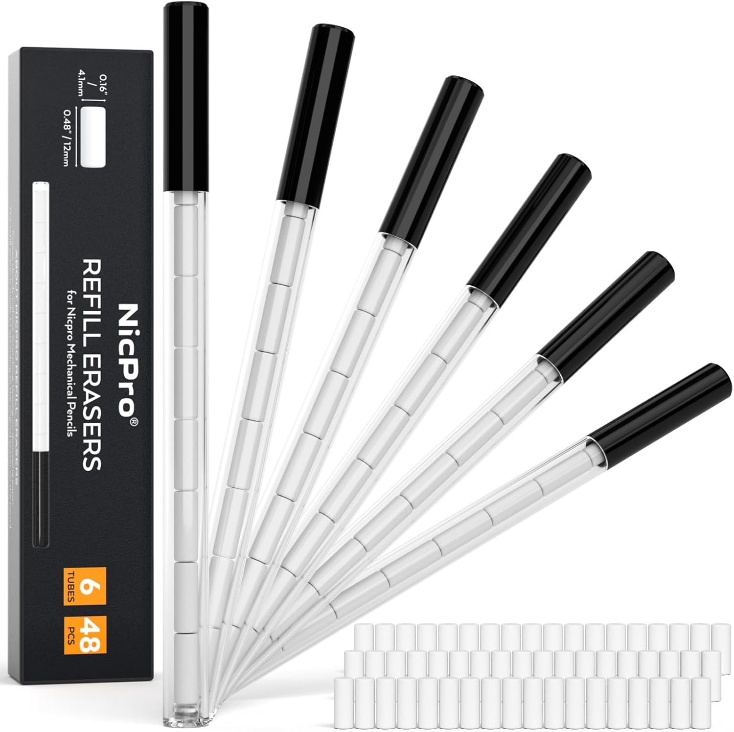 Nicpro 48PCS Refill Erasers for Mechanical Pencil, 6 Tubes Top Erasers, Widely Available for Nicpro Mechanical Pencil, Easy to Clean Without Scratching Paper (0.16″ × 0.48″) Nicpro 48PCS Refill Erasers for Mechanical Pencil, 6 Tubes Top Erasers, Widely Available for Nicpro Mechanical Pencil, Easy to Clean Without Scratching Paper (0.16″ × 0.48″)
