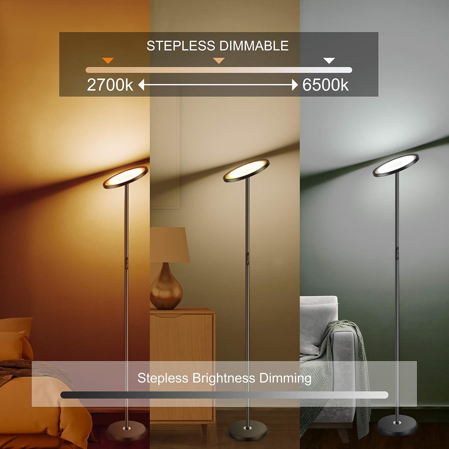 Crazy Deals Wixann Smart Led Floor Lamp - WiFi Torchiere Floor Lamp Work with Alexa Google Home, 2000LM Super Bright Dimmable Color Changing Modern Standing Lamp for Living Rooms Bedroom Offices (Black)