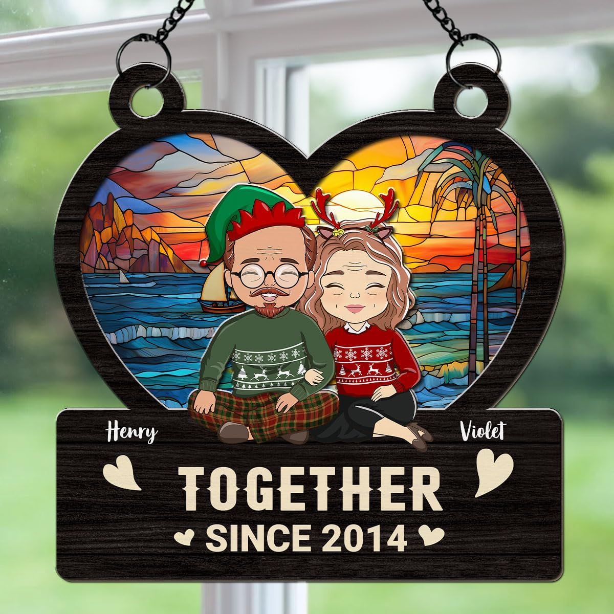 Couple Christmas Personalized Suncatcher, Custom for Couple, Birthday Gift for Him for Her for Husband for Wife, Wedding Window Hanging Decoration