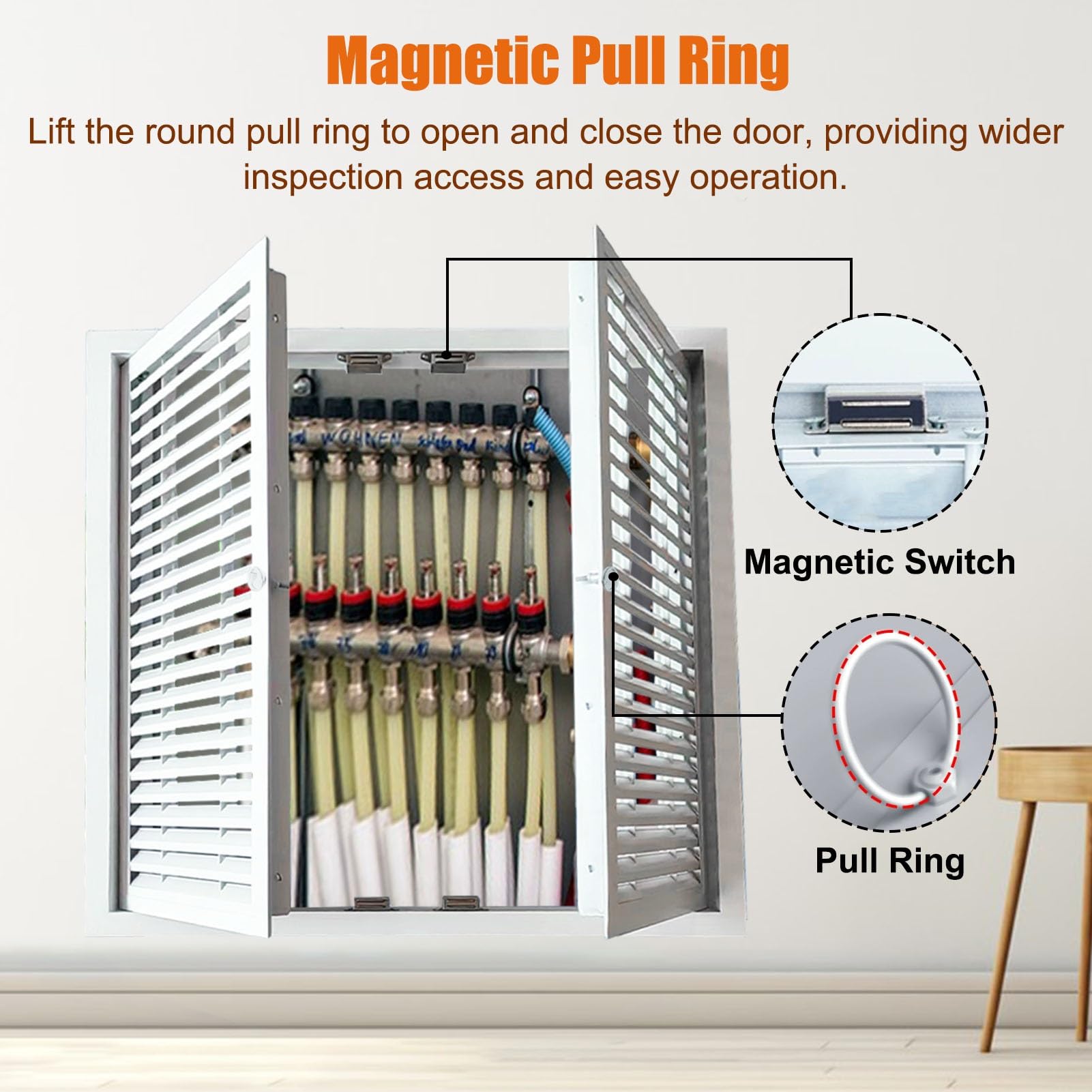 Panel de acceso de fontanería de aluminio, rejilla de ventilación de doble puerta para inspección de pared, 65 x 80 cm, ideal para acceso y mantenimiento ocultos de cables eléctricos