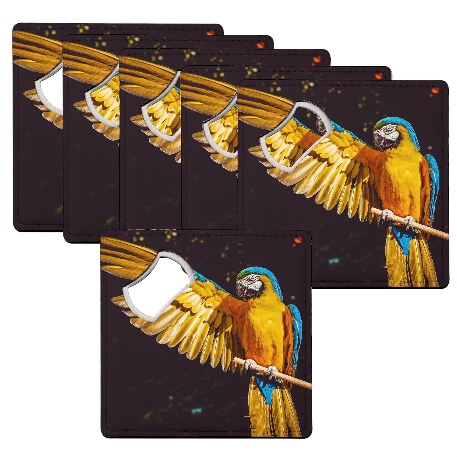 Sous verre décapsuleur oiseau exotique perroquet lot de 6