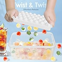 Vista 2 de WIBIMEN Bandeja para cubitos de hielo con tapa y contenedor, bandejas de hielo redondas para congelador con tapa, bandejas para cubitos de hielo