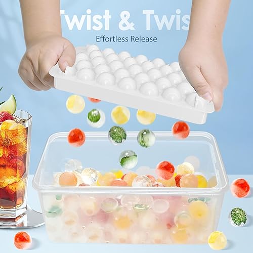 Miniatura 2 de WIBIMEN Bandeja para cubitos de hielo con tapa y contenedor, bandejas de hielo redondas para congelador con tapa, bandejas para cubitos de hielo