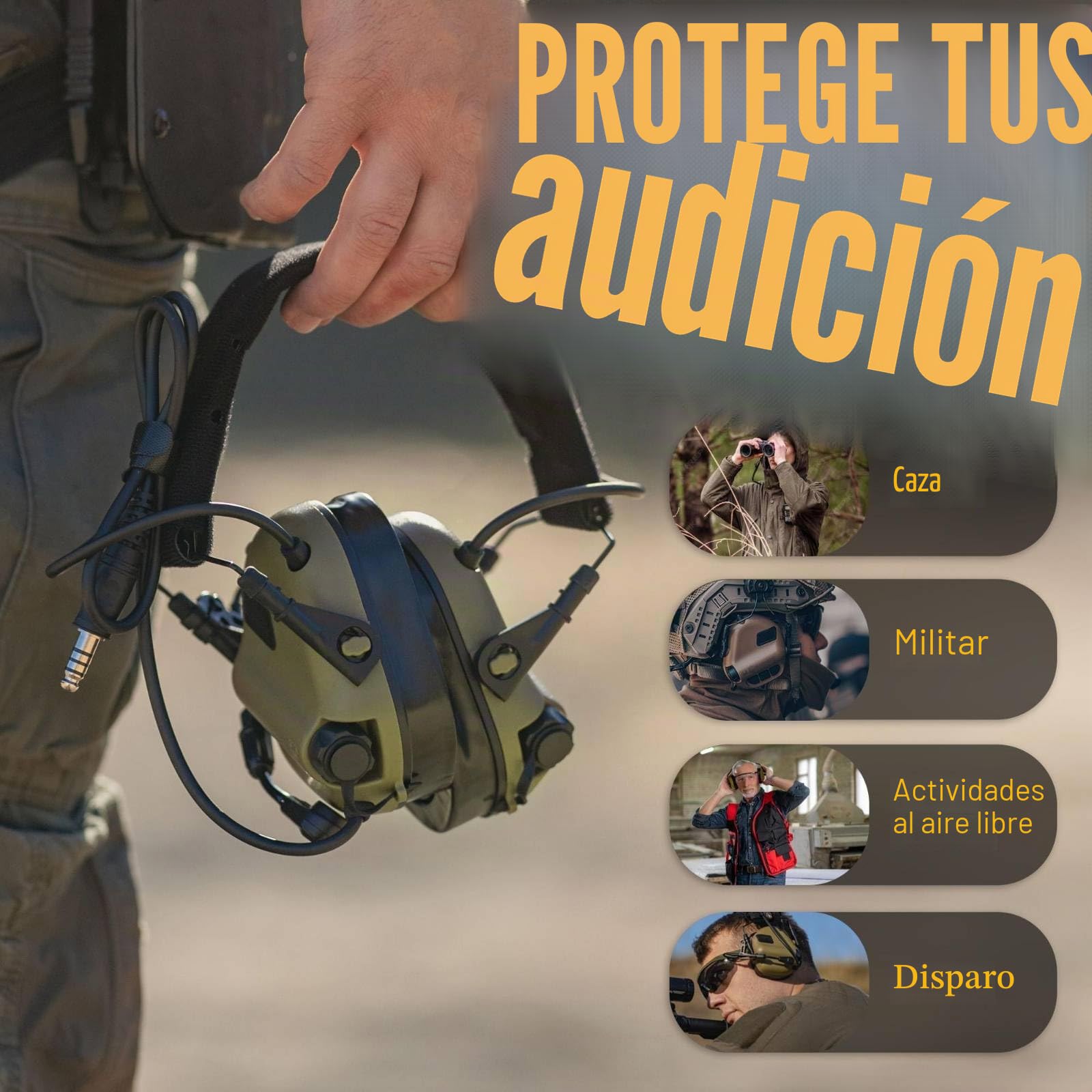 EARMOR M32 PLUS Auriculares tácticos para caza y tiro con micrófono amplificación sonido conector Nato TP120 verde