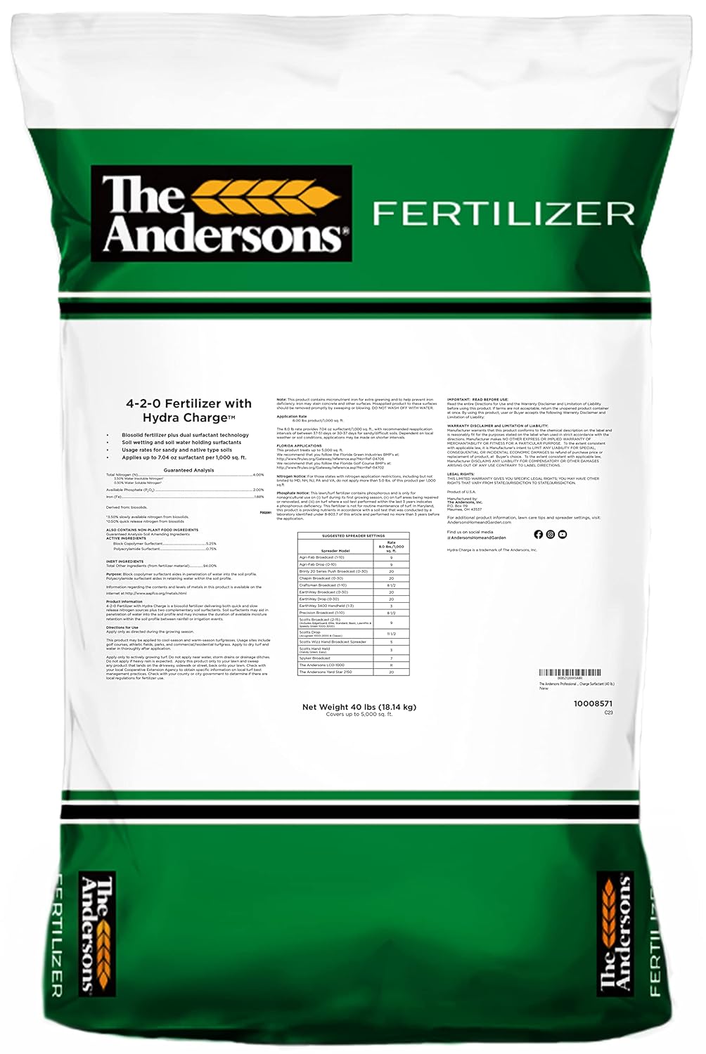 The Andersons Professional Hydra Charge® Biosolid Fertilizer Plus Surfactant 4-2-0 (18 lb.) - Covers up to 2,250 sqft.