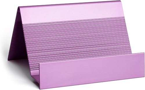 Soporte para tarjetas de visita de aluminio, organizador de escritorio, nueva serie de gama alta (morado claro) 1 paquete