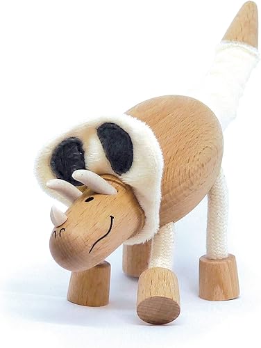 Miniatura 4 de Juguete de dinosaurio torosaurio de madera para niños pequeños, divertido y posable para el aprendizaje temprano, madera natural lisa, niños y niñas