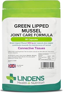 Lindens Green Lipped Mussel Capsules - 1,000mg Daily Intake - 90 Pack - Joint Care Formula in Convenient, Rapid Release Capsules - UK Manufacturer, Letterbox Friendly