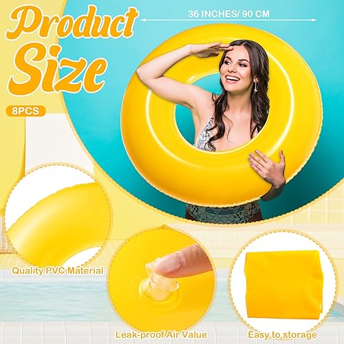 Miniatura 2 de Flotador inflable grande de piscina de 36 pulgadas, flotadores de piscina para adultos, tubo inflable de juguete para niños y niñas, vacaciones de