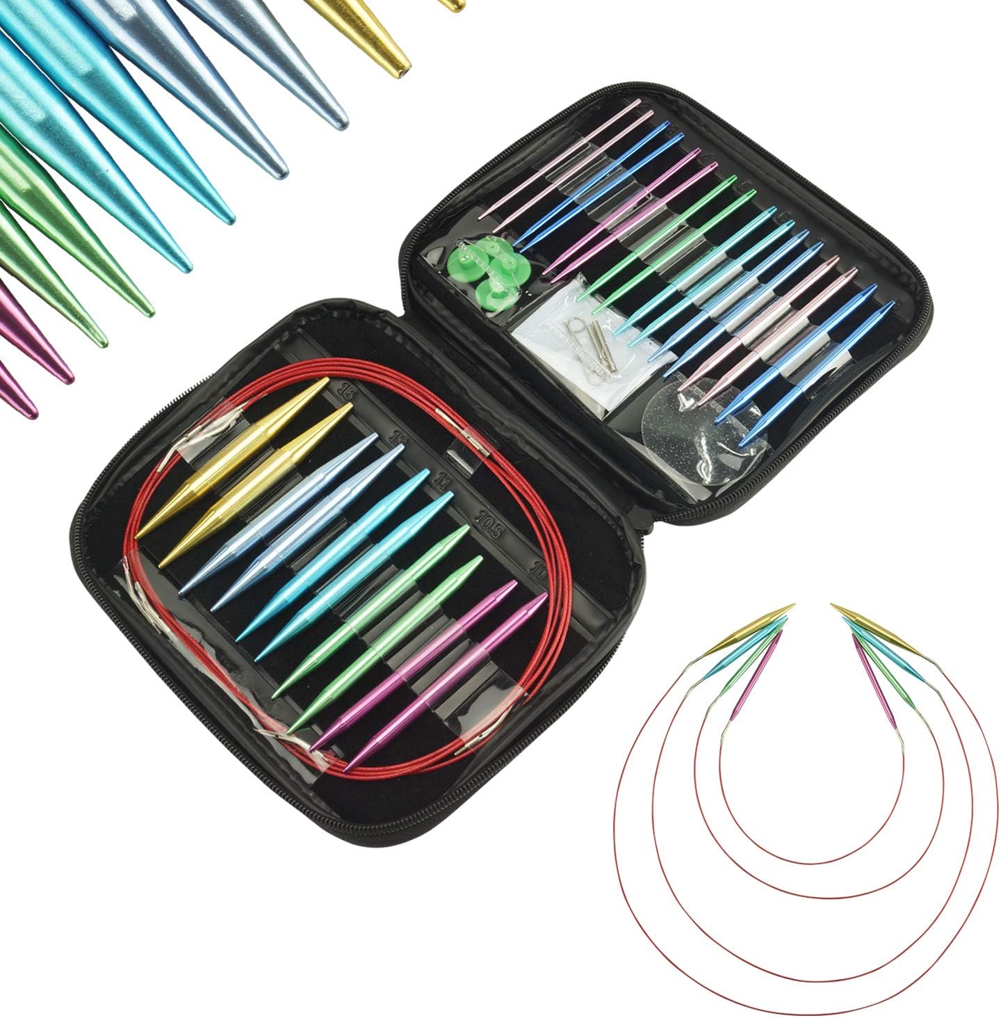 Interchangeable Knitting Needle Set 2.75mm-10mm 13 Sizes Aluminum Circular Knitting