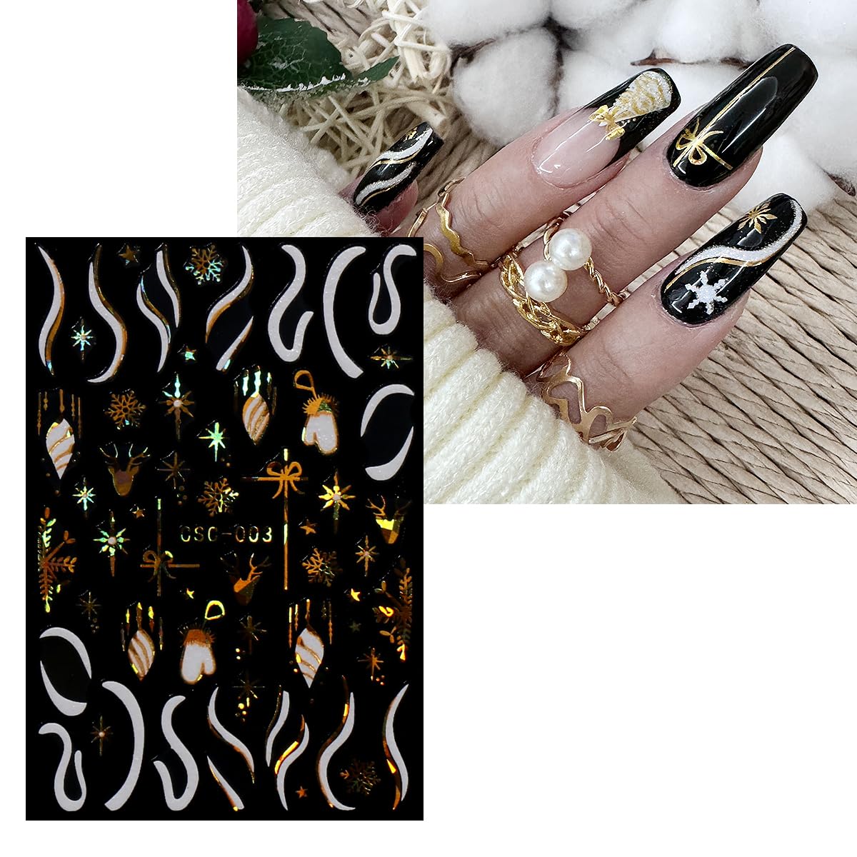 JMEOWIO Nagelsticker Weihnachten – 8 Blatt Mit Schneeflocken & Winter-Motiven, Selbstklebend – Für DIY Nageldesign