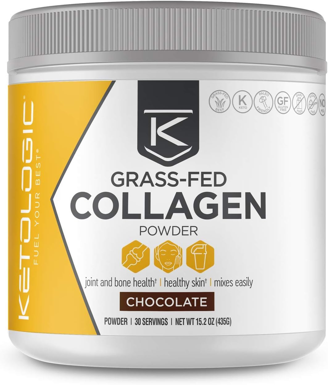 KetoLogic Grass-fed Keto Collagen Powder: Sugar-Free, Low Carb, Collagen Peptides Supplement | Keto & Paleo Friendly, Gluten Free, Fortified with Electrolytes | Chocolate – 30 Servings
