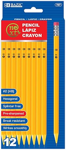 BAZIC Products Lápiz preafilado #2 HB, borrador sin látex, lápices amarillos preafilados sin madera, para examen, escuela, oficina (12/paquete), 1