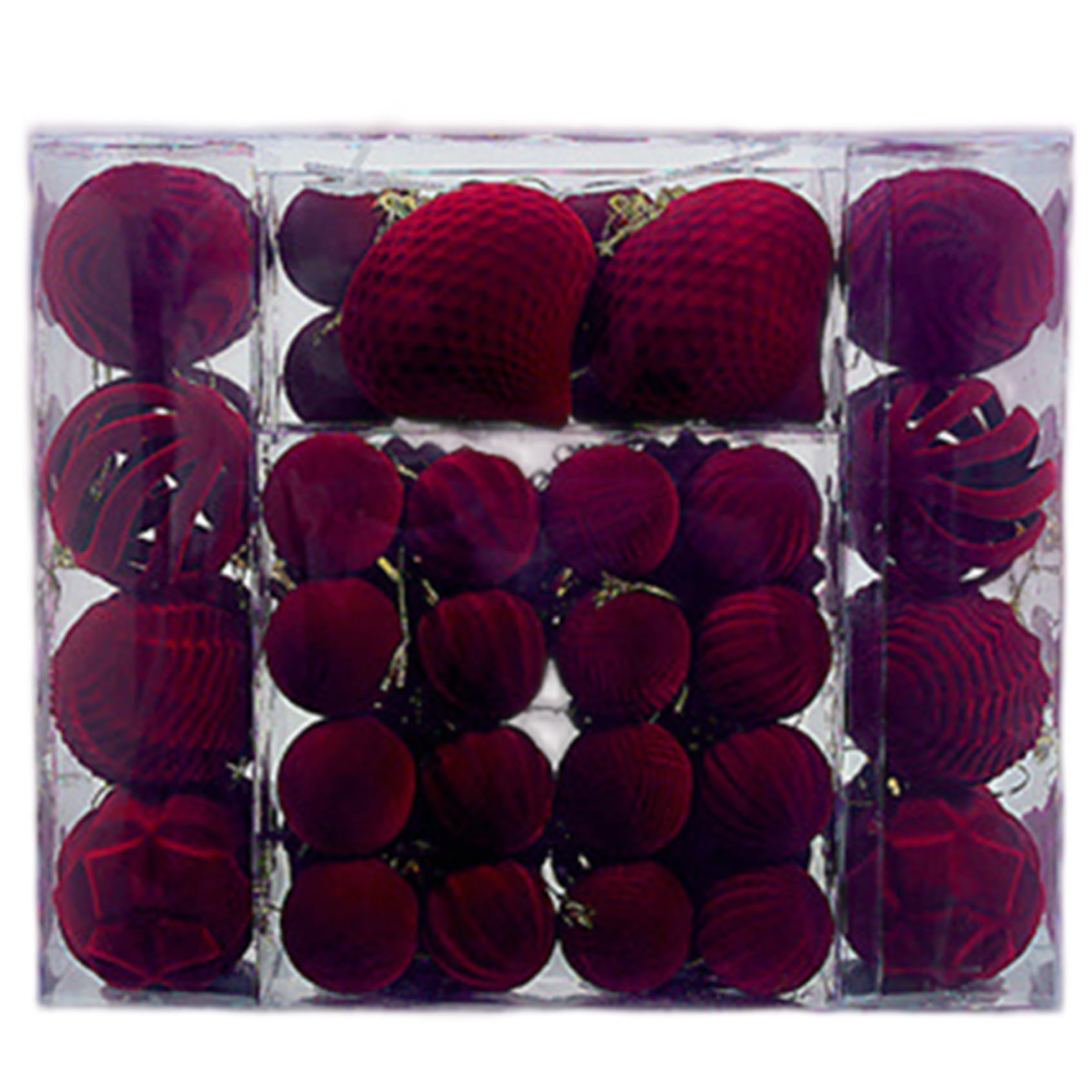48Pcs Red Velvet Christmas Ornaments Shatterproof Christmas Ball Ornaments Flocked Hanging Xmas Tree Decorations for Home Party 1.6/2.4/3.2" Velvet, Flocked