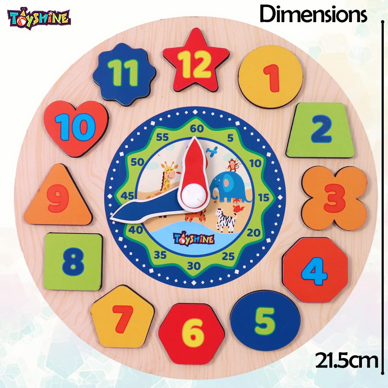 Toyshine Wooden Learning Clock, Educational Digital Analog Numbers, Shape & Color Learning Montessori Toy for Kids- Multi Color - Image 5 thumbnail