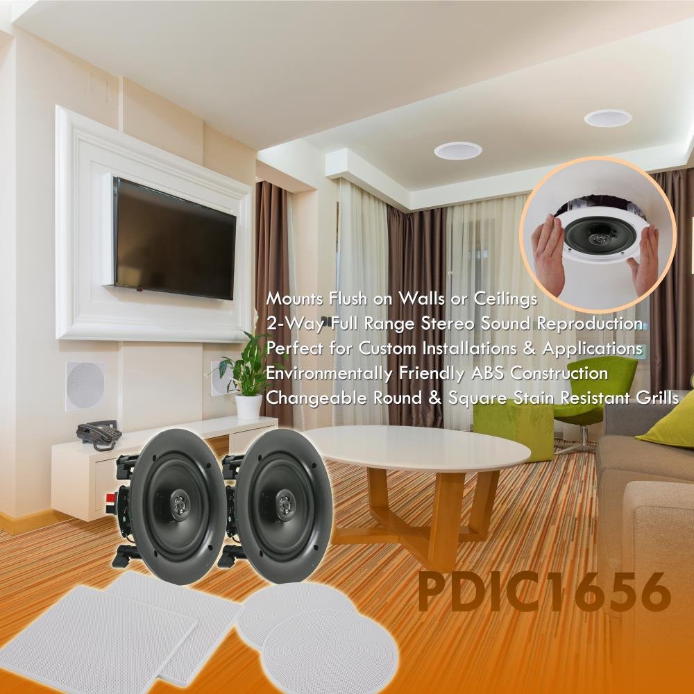 Pyle Coppia 5.25 "Montaggio a incasso In-parete In-soffitto Sistema di altoparlanti a 2 vie Caricato a molla Collegamenti rapidi Cambiabile Rotondo/Quadrato Grill Stereo Sound Polipropilene Cono