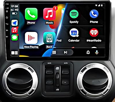 Android 14 4GB+64GB,Customize Desktop Car Stereo Radio for Jeep Wrangler JK Compass Grand Cherokee Dodge Ram 1500, 10 inch QLED Touchscreen Support Wireless CarPlay Android Auto Bluetooth FM SWC