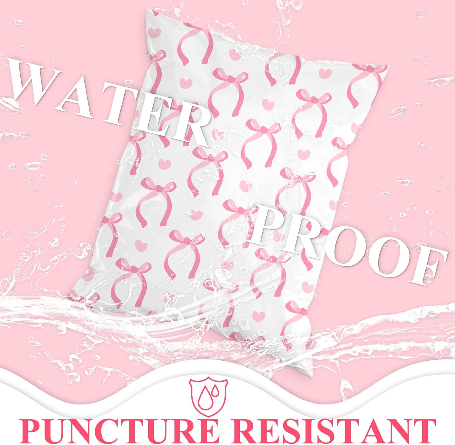Resurhang 200 Pcs Pink Bow Poly Mailer 10 x 13 inch Designer Shipping Mailers Heavy Duty Waterproof Self Adhesive Shipping Bags for Large Mailing Envelopes Bulk Tear Resistant Packaging