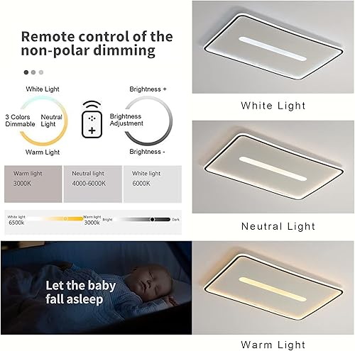 Miniatura 2 de TFCFL Lámpara de techo LED moderna, ultradelgada de estilo nórdico, lámpara de techo cuadrada de acrílico 3500K-6000K regulable LED empotrada para