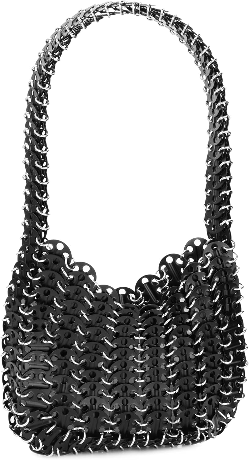 Women's Metallic Disc Party Handbag - Metal Sequin Top Handle Bag for Parties - Image 2