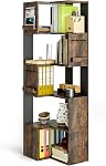 PPAMAPIC 5 Aide-mémoire Tier Corner 63" Bibliothèque en forme de Tall L, armoire d'angle, étagère en bois de grain Rack d'affichage pour le bureau à domicile, chambre, salon (Brown)