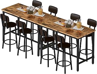 AWQM Faux Wooden Table with 8 PU Upholstered Chairs, Breakfast Table Bar Table and Backrest Chairs with Footrest for 8-10 ...