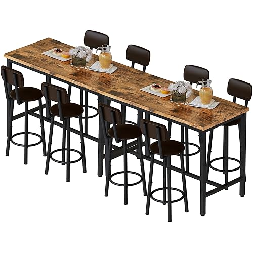 AWQM Faux Wooden Table with 4 PU Upholstered Chairs, Breakfast Table Bar Table and Backrest Chairs, 5-Piece Table Set for Small Spaces, Kitchen & Dining Room Set for 4 Space Saving Furniture (Brown)