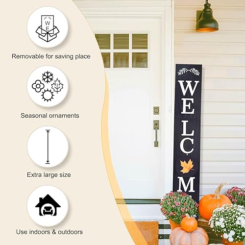 Miniatura 6 de Letrero de bienvenida para puerta delantera, porche delantero, 47 x 7.9 pulgadas, letrero de bienvenida intercambiable con 12 iconos de temporada
