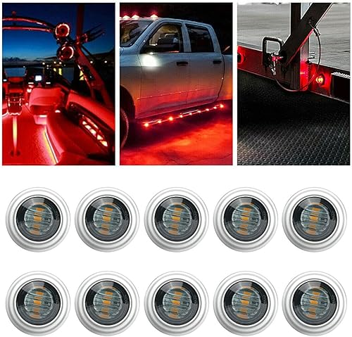 10 luces LED redondas ahumadas de 34 pulgadas, luz indicadora lateral trasera delantera y trasera, con base de estabilidad para camión, RV,