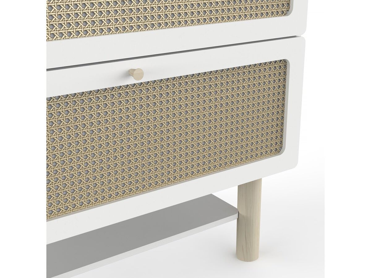 Commode Bébé 2 Tiroirs Convertible en Commode A Langer – Gamme OCHNA - Coloris Blanc Mat & Bois Hévéa - 90 x 87 x 55 cm