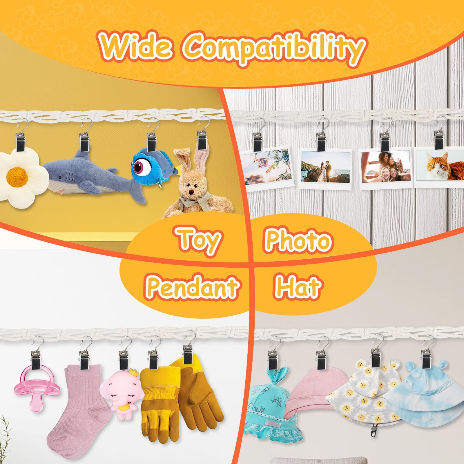Supporto per Animali di Peluche con 15 Mollette in Metallo, Amaca Stile Boho per Cameretta Bambini