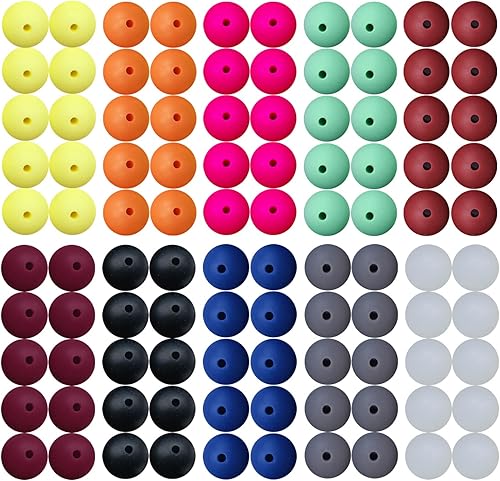 Miniatura 7 de Intatikoo Cuentas de silicona de 0.59 pulgadas a granel, cuentas redondas de silicona para hacer llaveros, kit de clips para chupetes, bricolaje