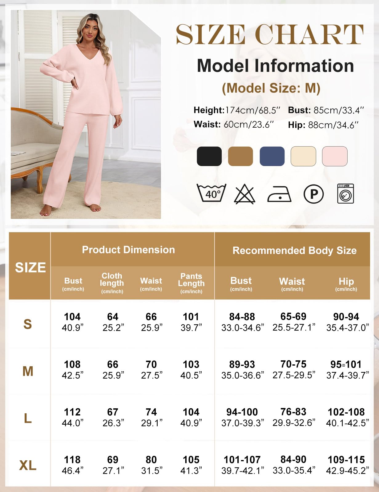 Ensemble Femme 2 Pièces Pyjama Hiver Automne Haut Manches Longue Col en V Tricot Côtelé Pantalon Droit à Taille Élastique Survêtement Doux Tenue Interieur Chic et Elegant