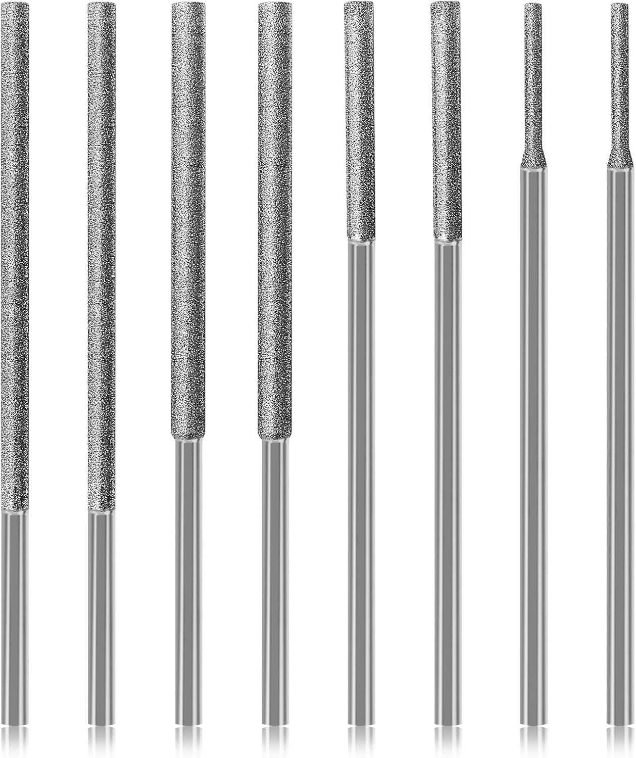 Long Stone Carving Set Diamond Burr Bits Compatible with Dremel, 8PCS Polishing Kits Rotary Tools Cone Accessories with1/8" Shank For Carving, Engraving, Grinding, Stone, Rocks, Jewelry, Glass