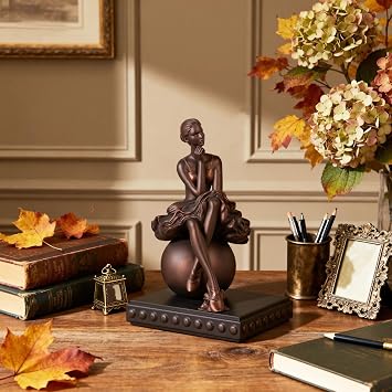 Ballerina Figurines, Ballerina Dancer Statues Resin Sculpture Vintage Home Decor, Ballet Dance Girl Ornament for Shelves Home Office Decor (Sit-Bronze)