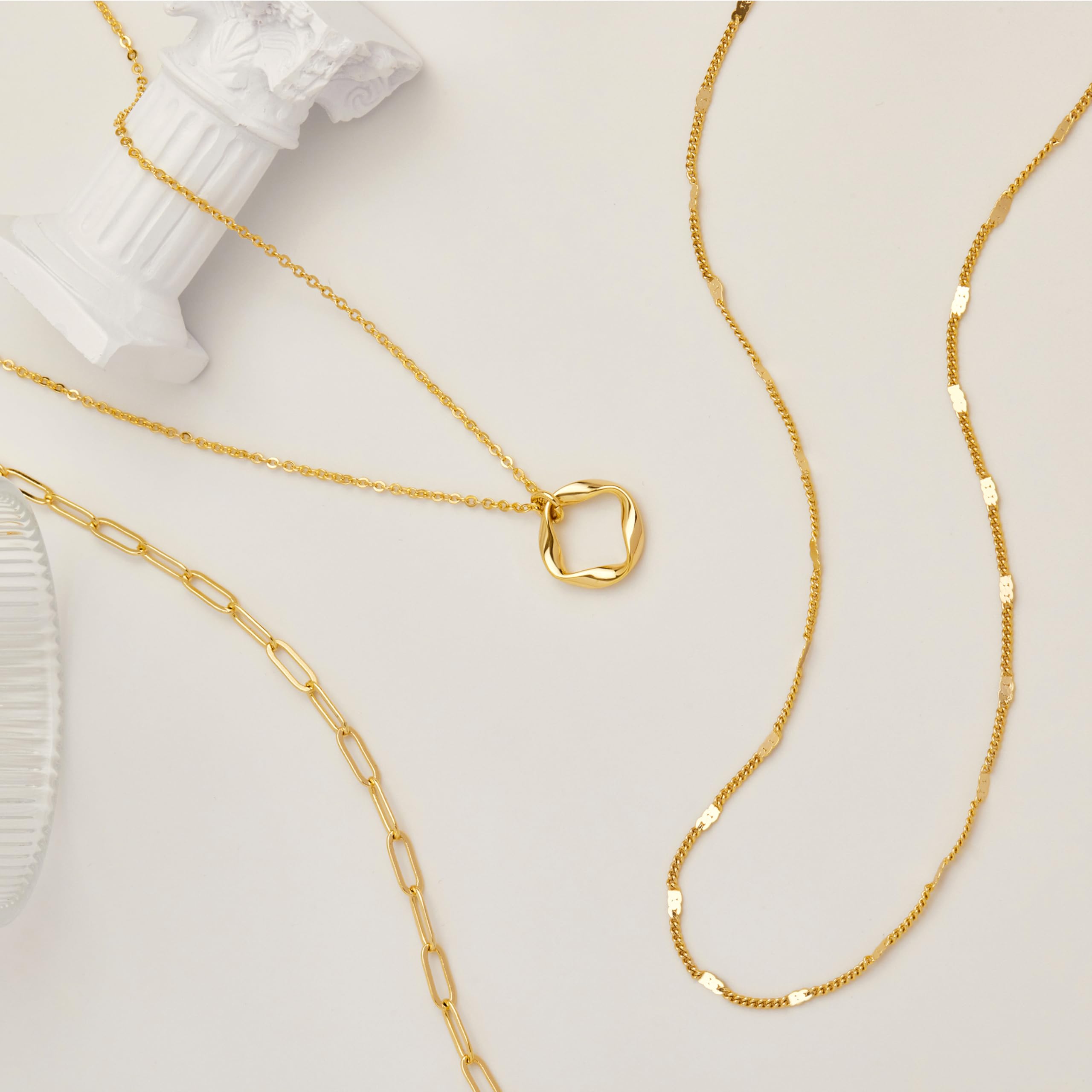 Layered Gold Necklaces for Women,Stackable Dainty 14K Gold Silver Plated Trendy Circle Paperclip Chain Pendant Choker Necklace,Simpl Diamond Cross Bow Jewelry Set Gifts for Women