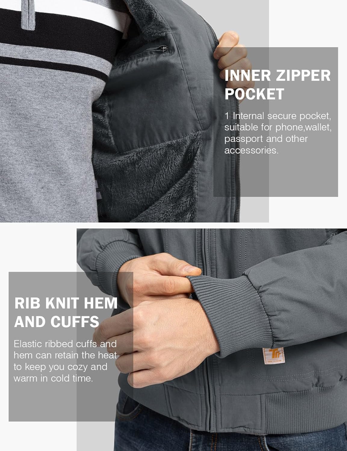 TBMPOY Men's Winter Jackets Hooded Work Cotton Fleece Lined Duck Coats Flannel Active Workwear Coat - Image 6