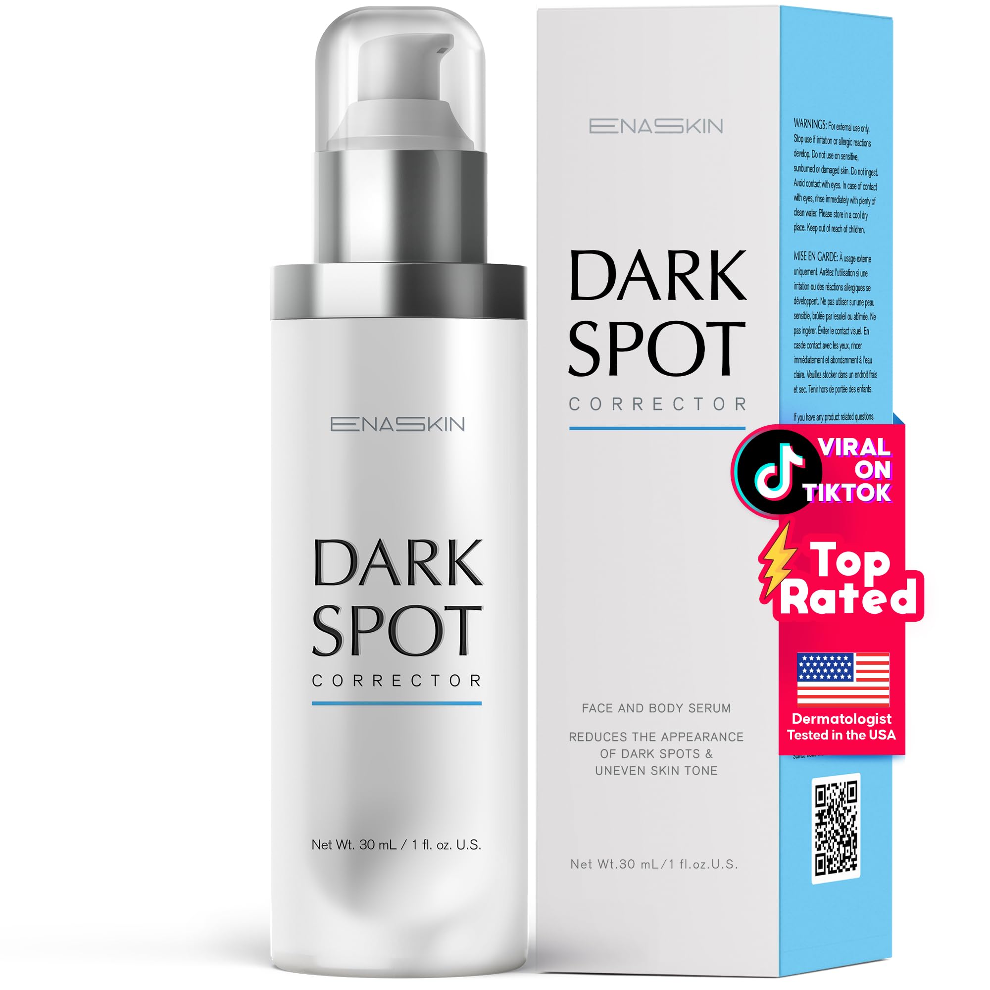 EnaSkinDark Spot Remover Face & Body Serum: Age Spot Sun Spot Freckles Melasma Brown Spot - Advanced Formula with Niacinamide for Women and Men (1.0 Fl Oz)