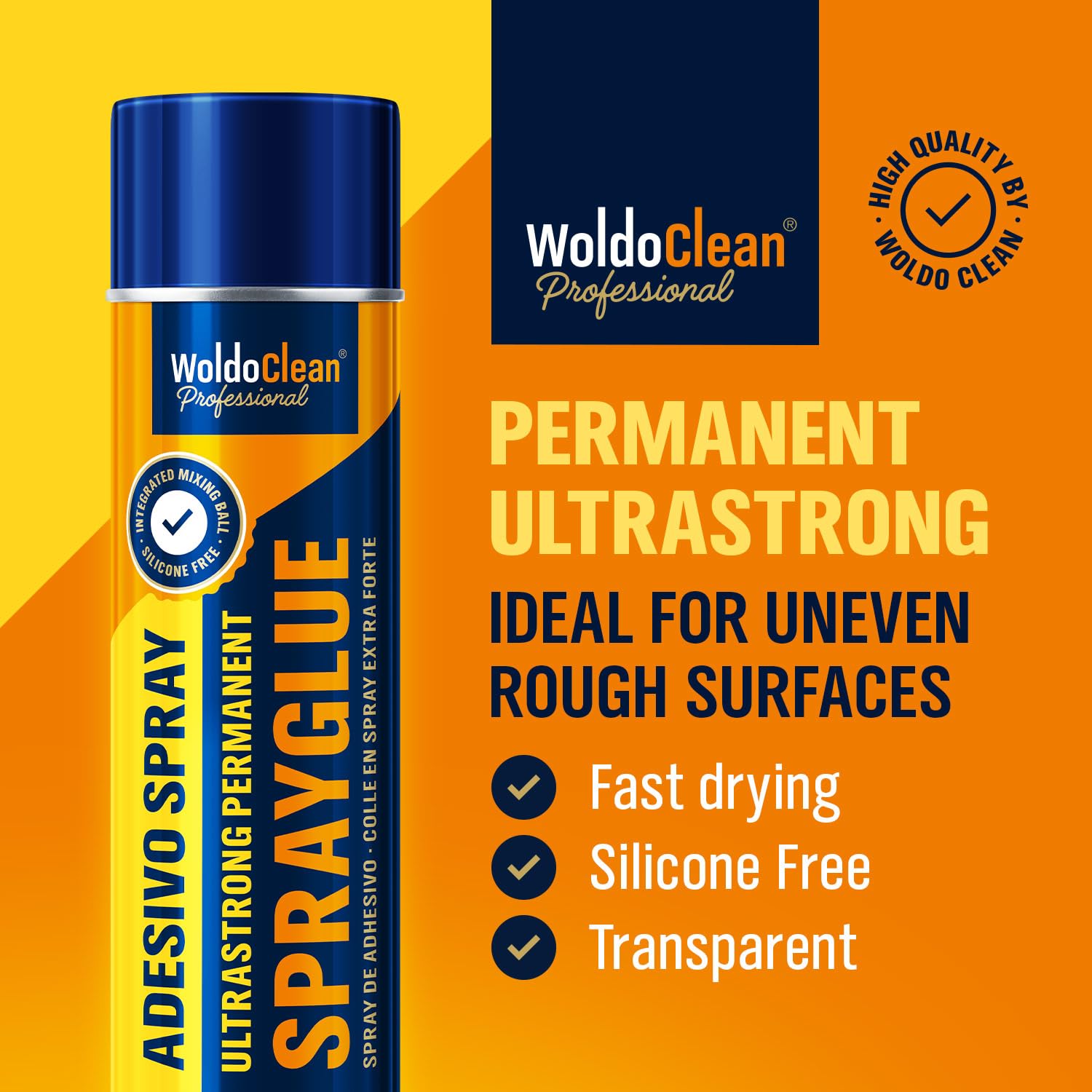 WoldoClean Klej w Sprayu do Tapicerki Sufitowej & Pianki - 3 x 500ml Spray Klejący Ekstra Mocny, Odporny na Ciepło & Transparentny, Szybkoschnący, Idealny do Tkanin, Filcu, Skóry & Tapicerki