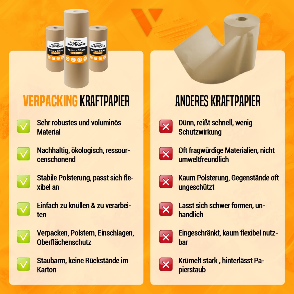 verpacking papel kraft 70 g/m2 en rollo 75 cm x 300 m marrón [tamaño a elegir] papel de embalar para envolver regalos manualidades mudanza y relleno