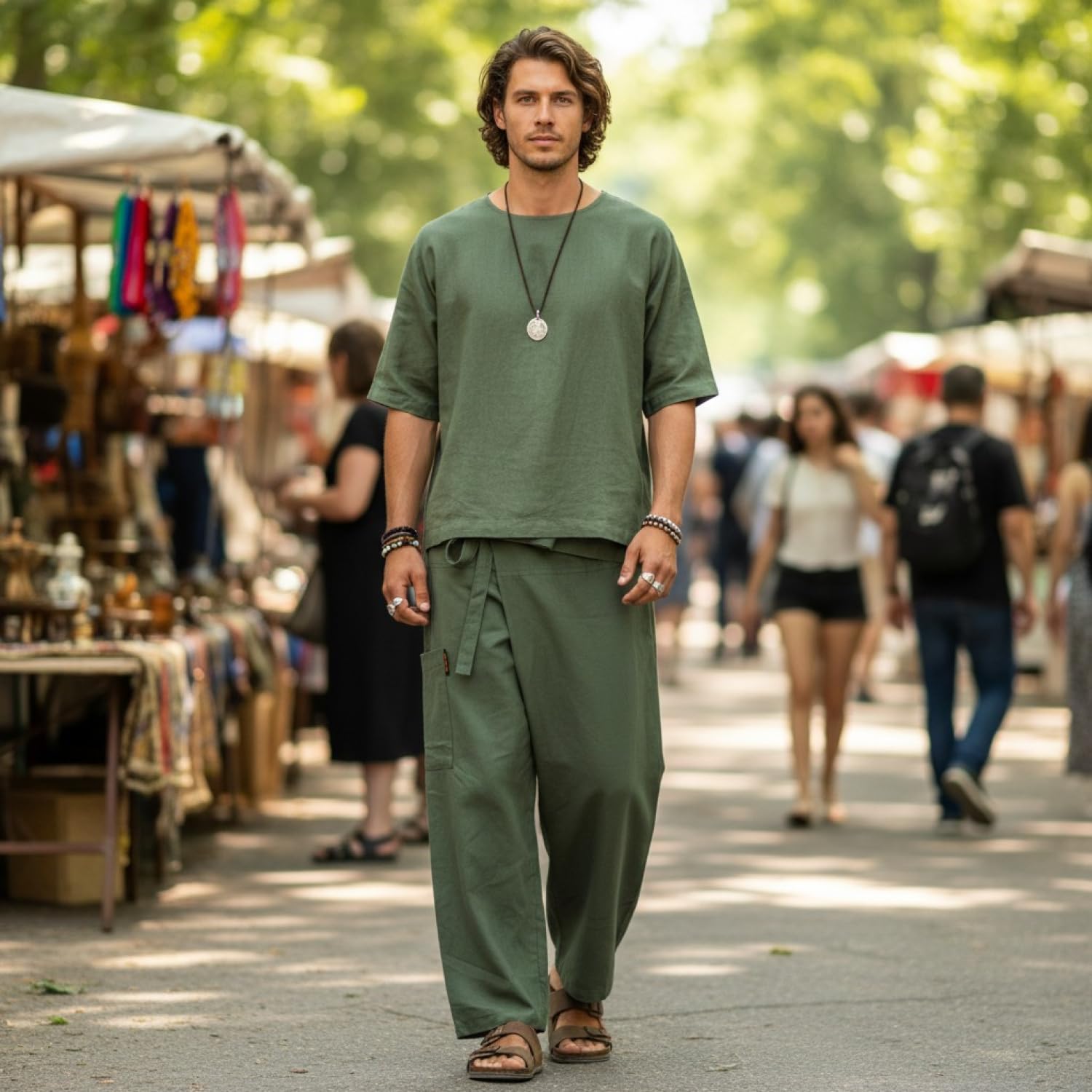 Guru-Shop Pantalones Tailandeses de Algodón Fijo, Envolventes para Yoga y Pescador - Talla Única, Ropa Alternativa