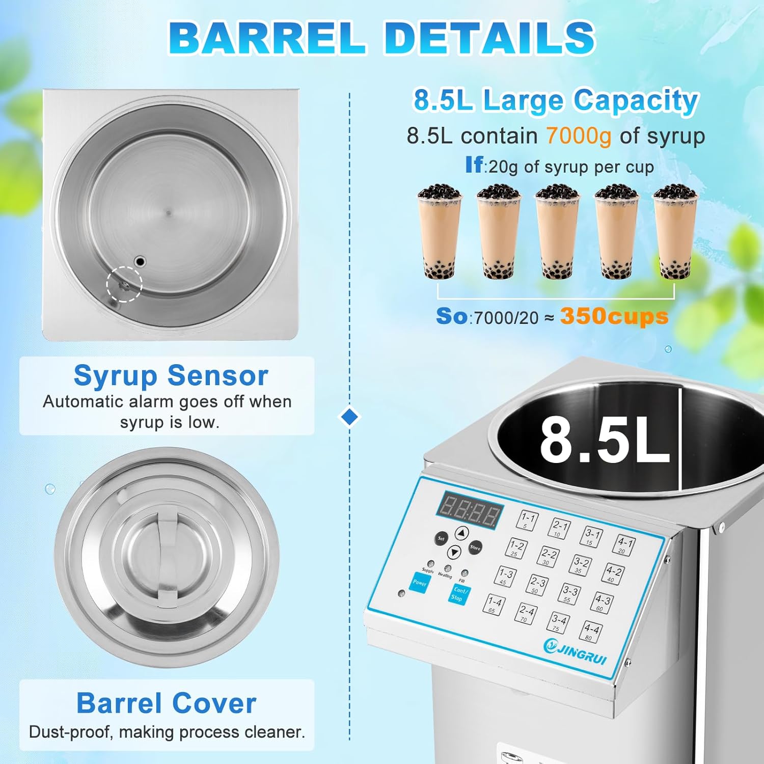 YJINGRUI Fructose Dispenser, Brushed Stainless Steel Fructose Machine, Syrup Dispenser Machine (8.5L 110V 16Groups)